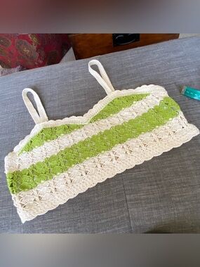 Crochet Bralette with Lime Green & Cream Stripes